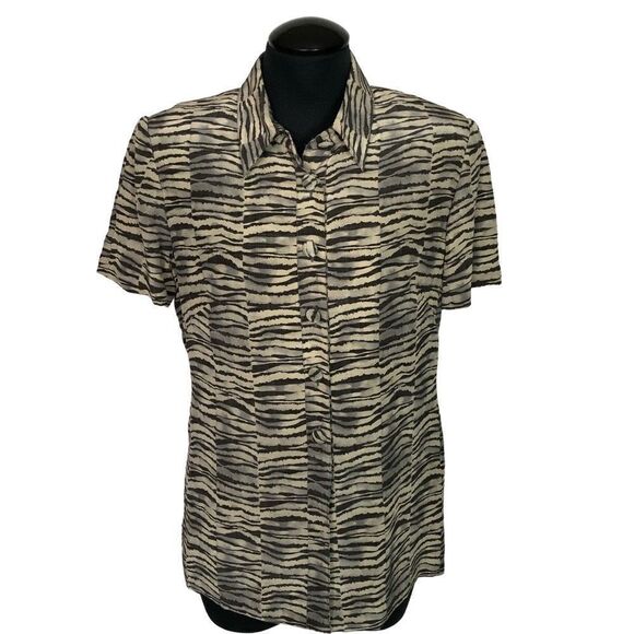 Adrianna Papell Silk Animal Print Blouse - Womens 8P - Picture 1 of 6